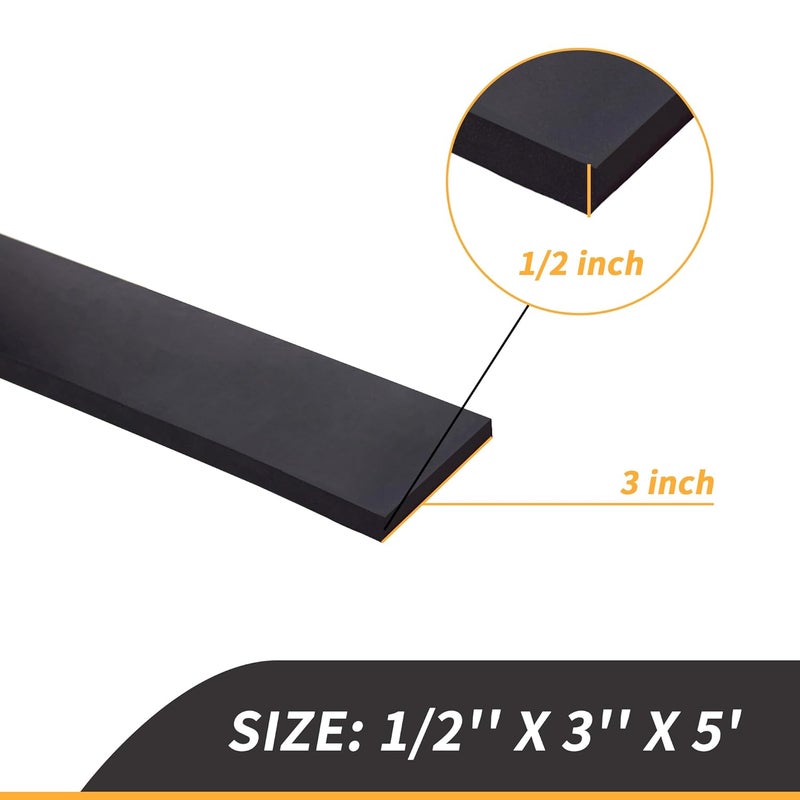 TEKDOE 1/2 Inch Thick Neoprene Rubber Strips and Heavy-Duty Solid Rubber Rolls, Sheet for DIY Gasket, Warehouse, Pads, Seals, Weather Stripping, Flooring (3 Inch Wide, 5 Feet Long) - Image 5